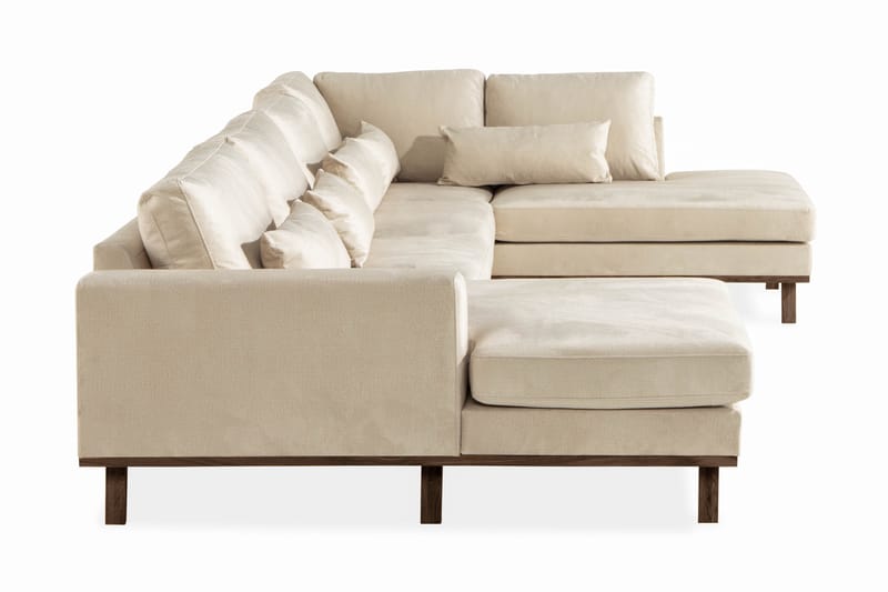 Copenhagen 5-seters Høyrevendt U-formet Sofa med Divan og Sjeselong i Fløyel - Beige - Møbler - Sofaer - U-sofa