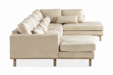 Copenhagen 5-seters Høyrevendt U-formet Sofa med Divan og Sjeselong i Fløyel - Beige - Møbler - Sofaer - U-sofa