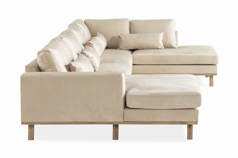 Copenhagen 5-seters Høyrevendt U-formet Sofa med Divan og Sjeselong i Fløyel - Beige - Møbler - Sofaer - U-sofa