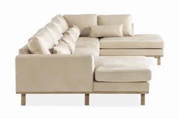 Copenhagen 5-seters Høyrevendt U-formet Sofa med Divan og Sjeselong i Fløyel - Beige - Møbler - Sofaer - U-sofa