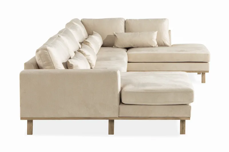 Copenhagen 5-seters Høyrevendt U-formet Sofa med Divan og Sjeselong i Fløyel - Beige - Møbler - Sofaer - U-sofa