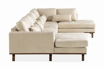 Copenhagen 5-seters Høyrevendt U-formet Sofa med Divan og Sjeselong i Fløyel - Beige - Møbler - Sofaer - U-sofa