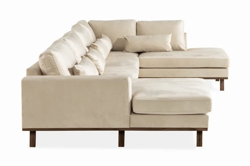 Copenhagen 5-seters Høyrevendt U-formet Sofa med Divan og Sjeselong i Fløyel - Beige - Møbler - Sofaer - U-sofa