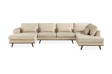 Copenhagen 5-seters Høyrevendt U-formet Sofa med Divan og Sjeselong i Fløyel - Beige - Møbler - Sofaer - U-sofa