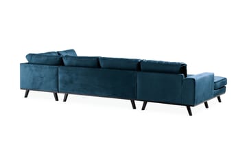 Copenhagen 5-seters Høyrevendt U-formet Sofa med Divan og Sjeselong i Fløyel - Blå - Møbler - Sofaer - U-sofa