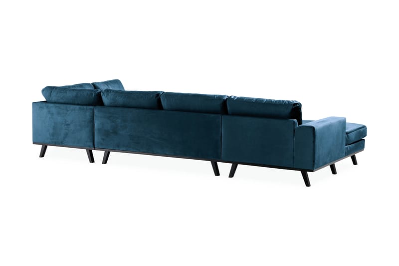 Copenhagen 5-seters Høyrevendt U-formet Sofa med Divan og Sjeselong i Fløyel - Blå - Møbler - Sofaer - U-sofa