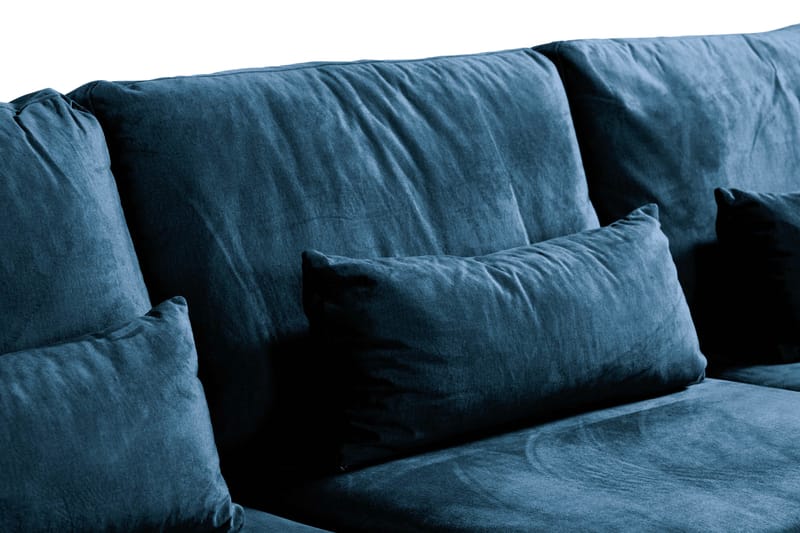 Copenhagen 5-seters Høyrevendt U-formet Sofa med Divan og Sjeselong i Fløyel - Blå - Møbler - Sofaer - U-sofa