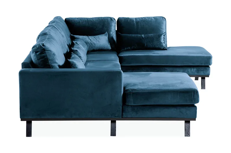 Copenhagen 5-seters Høyrevendt U-formet Sofa med Divan og Sjeselong i Fløyel - Blå - Møbler - Sofaer - U-sofa