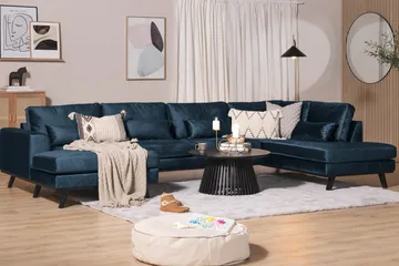 Copenhagen 5-seters Høyrevendt U-formet Sofa med Divan og Sjeselong i Fløyel - Blå - Møbler - Sofaer - U-sofa