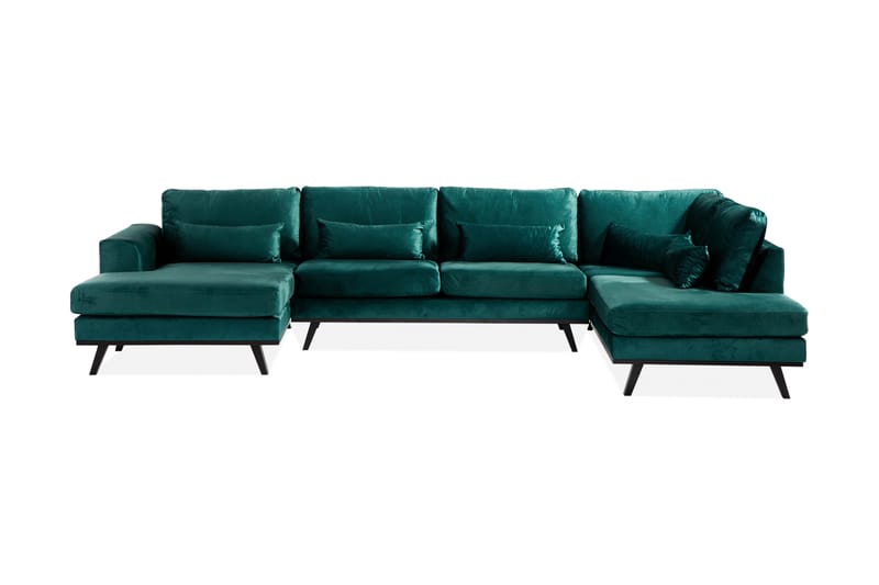 Copenhagen 5-seters Høyrevendt U-formet Sofa med Divan og Sjeselong i Fløyel - Grønn - Møbler - Sofaer - U-sofa
