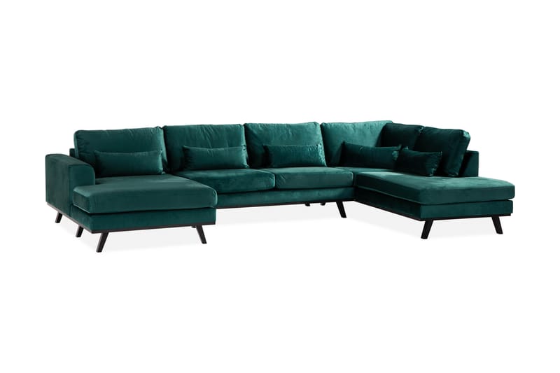Copenhagen 5-seters Høyrevendt U-formet Sofa med Divan og Sjeselong i Fløyel - Grønn - Møbler - Sofaer - U-sofa
