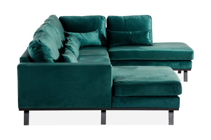 Copenhagen 5-seters Høyrevendt U-formet Sofa med Divan og Sjeselong i Fløyel - Grønn - Møbler - Sofaer - U-sofa