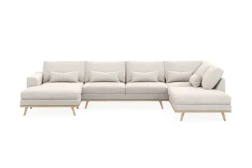 Copenhagen 5-seters Høyrevendt U-formet Sofa med Divan og Sjeselong i Fløyel - Kremhvit - Møbler - Sofaer - U-sofa