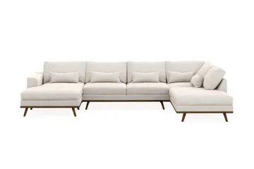 Copenhagen 5-seters Høyrevendt U-formet Sofa med Divan og Sjeselong i Fløyel - Kremhvit - Møbler - Sofaer - U-sofa