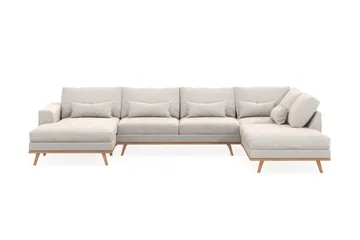 Copenhagen 5-seters Høyrevendt U-formet Sofa med Divan og Sjeselong i Fløyel - Kremhvit - Møbler - Sofaer - U-sofa