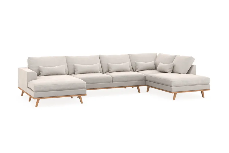 Copenhagen 5-seters Høyrevendt U-formet Sofa med Divan og Sjeselong i Fløyel - Kremhvit - Møbler - Sofaer - U-sofa