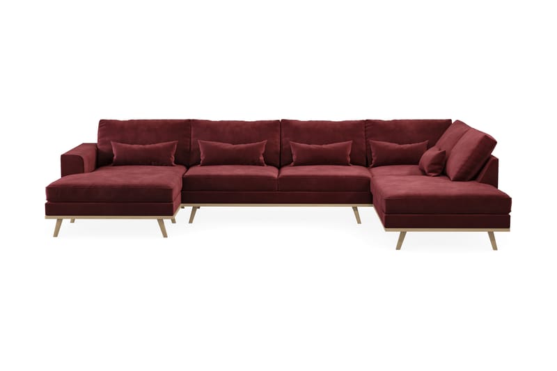 Copenhagen 5-seters Høyrevendt U-formet Sofa med Divan og Sjeselong i Fløyel - Lilla - Møbler - Sofaer - U-sofa