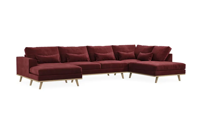 Copenhagen 5-seters Høyrevendt U-formet Sofa med Divan og Sjeselong i Fløyel - Lilla - Møbler - Sofaer - U-sofa