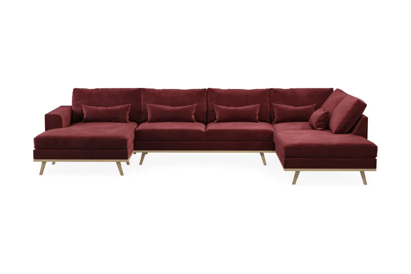 Copenhagen 5-seters Høyrevendt U-formet Sofa med Divan og Sjeselong i Fløyel - Lilla - Møbler - Sofaer - U-sofa