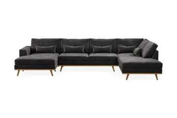 Copenhagen 5-seters Høyrevendt U-formet Sofa med Divan og Sjeselong i Fløyel - Mørk grå - Møbler - Sofaer - U-sofa