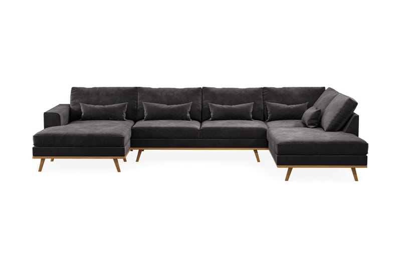 Copenhagen 5-seters Høyrevendt U-formet Sofa med Divan og Sjeselong i Fløyel - Mørk grå - Møbler - Sofaer - U-sofa
