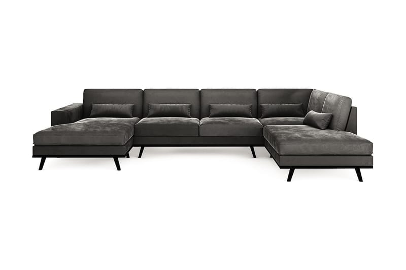 Copenhagen 5-seters Høyrevendt U-formet Sofa med Divan og Sjeselong i Fløyel - Mørk grå - Møbler - Sofaer - U-sofa