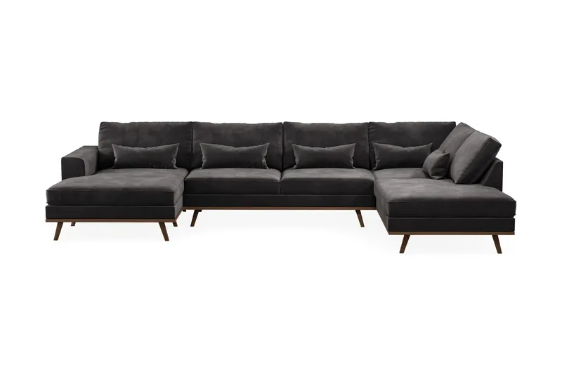 Copenhagen 5-seters Høyrevendt U-formet Sofa med Divan og Sjeselong i Fløyel - Mørk grå - Møbler - Sofaer - U-sofa