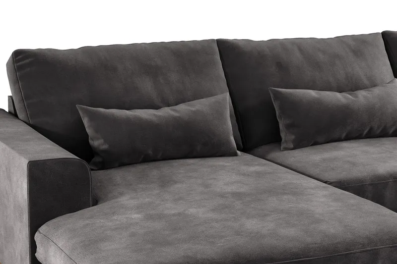 Copenhagen 5-seters Høyrevendt U-formet Sofa med Divan og Sjeselong i Fløyel - Mørk grå - Møbler - Sofaer - U-sofa