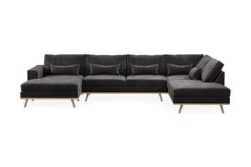 Copenhagen 5-seters Høyrevendt U-formet Sofa med Divan og Sjeselong i Fløyel - Mørk grå - Møbler - Sofaer - U-sofa