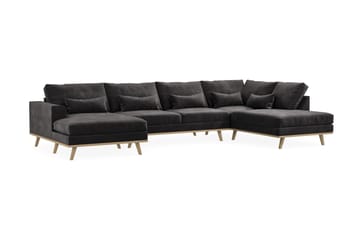 Copenhagen 5-seters Høyrevendt U-formet Sofa med Divan og Sjeselong i Fløyel - Mørk grå - Møbler - Sofaer - U-sofa