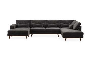 Copenhagen 5-seters Høyrevendt U-formet Sofa med Divan og Sjeselong i Fløyel - Mørk grå - Møbler - Sofaer - U-sofa