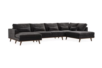 Copenhagen 5-seters Høyrevendt U-formet Sofa med Divan og Sjeselong i Fløyel - Mørk grå - Møbler - Sofaer - U-sofa