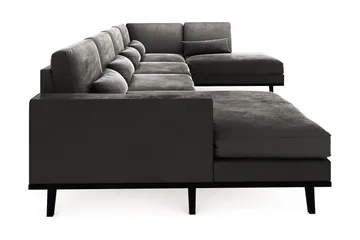 Copenhagen 5-seters Høyrevendt U-formet Sofa med Divan og Sjeselong i Fløyel - Mørk grå - Møbler - Sofaer - U-sofa