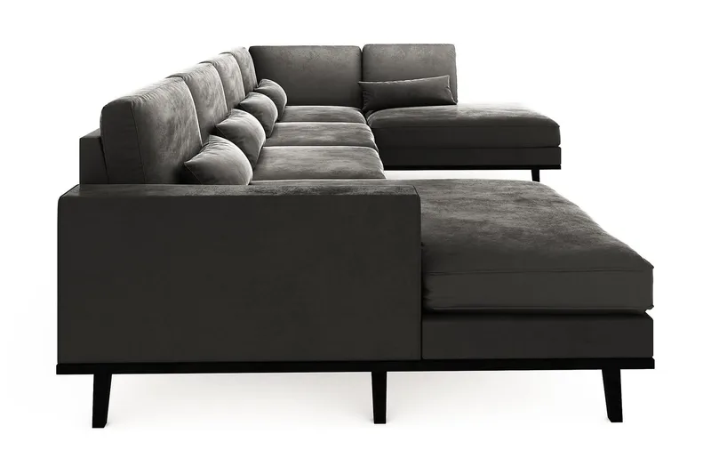 Copenhagen 5-seters Høyrevendt U-formet Sofa med Divan og Sjeselong i Fløyel - Mørk grå - Møbler - Sofaer - U-sofa