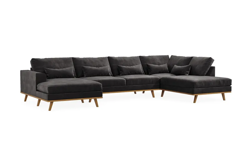 Copenhagen 5-seters Høyrevendt U-formet Sofa med Divan og Sjeselong i Fløyel - Mørk grå - Møbler - Sofaer - U-sofa