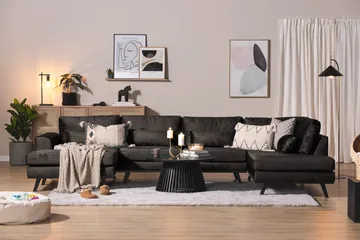 Copenhagen 5-seters Høyrevendt U-formet Sofa med Divan og Sjeselong i Fløyel - Mørk grå - Møbler - Sofaer - U-sofa