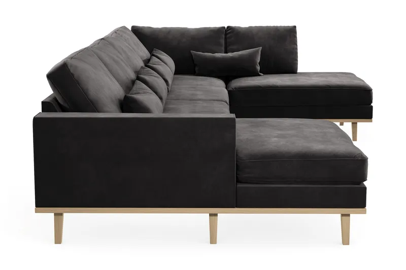 Copenhagen 5-seters Høyrevendt U-formet Sofa med Divan og Sjeselong i Fløyel - Mørk grå - Møbler - Sofaer - U-sofa