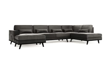 Copenhagen 5-seters Høyrevendt U-formet Sofa med Divan og Sjeselong i Fløyel - Mørk grå - Møbler - Sofaer - U-sofa