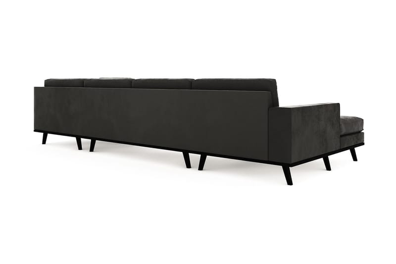 Copenhagen 5-seters Høyrevendt U-formet Sofa med Divan og Sjeselong i Fløyel - Mørk grå - Møbler - Sofaer - U-sofa