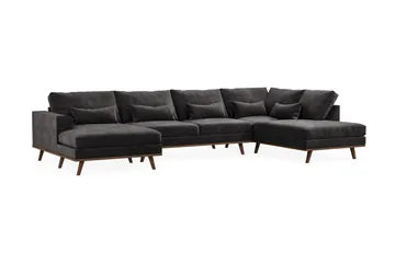 Copenhagen 5-seters Høyrevendt U-formet Sofa med Divan og Sjeselong i Fløyel - Mørk grå - Møbler - Sofaer - U-sofa