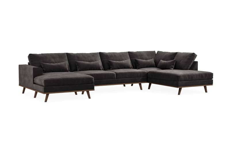 Copenhagen 5-seters Høyrevendt U-formet Sofa med Divan og Sjeselong i Fløyel - Mørk grå - Møbler - Sofaer - U-sofa