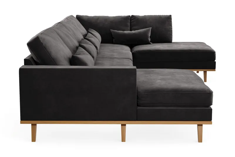 Copenhagen 5-seters Høyrevendt U-formet Sofa med Divan og Sjeselong i Fløyel - Mørk grå - Møbler - Sofaer - U-sofa