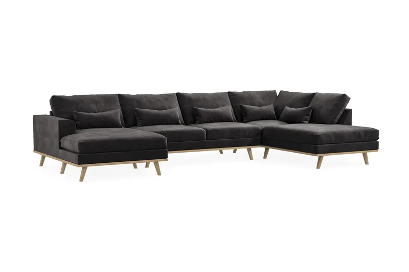 Copenhagen 5-seters Høyrevendt U-formet Sofa med Divan og Sjeselong i Fløyel - Mørk grå - Møbler - Sofaer - U-sofa
