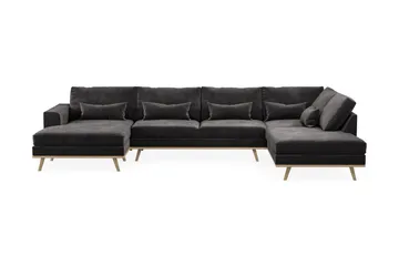 Copenhagen 5-seters Høyrevendt U-formet Sofa med Divan og Sjeselong i Fløyel - Mørk grå - Møbler - Sofaer - U-sofa
