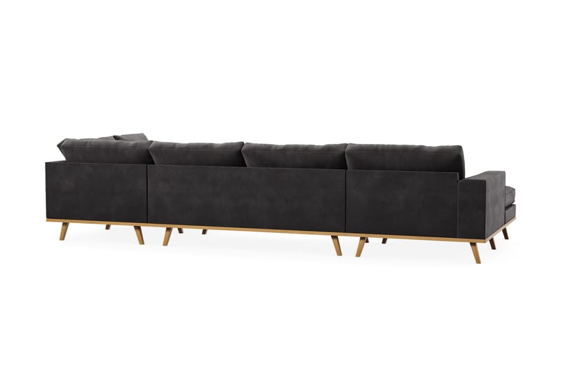 Copenhagen 5-seters Høyrevendt U-formet Sofa med Divan og Sjeselong i Fløyel - Mørk grå - Møbler - Sofaer - U-sofa