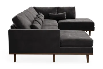 Copenhagen 5-seters Høyrevendt U-formet Sofa med Divan og Sjeselong i Fløyel - Mørk grå - Møbler - Sofaer - U-sofa