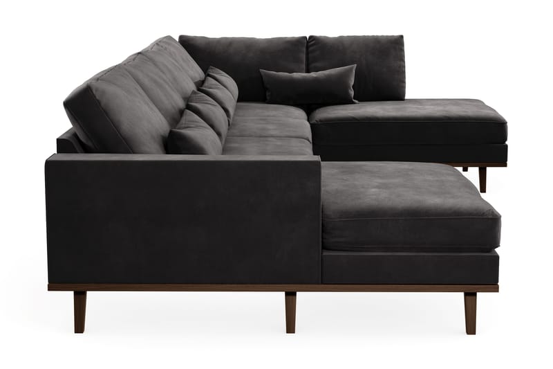 Copenhagen 5-seters Høyrevendt U-formet Sofa med Divan og Sjeselong i Fløyel - Mørk grå - Møbler - Sofaer - U-sofa