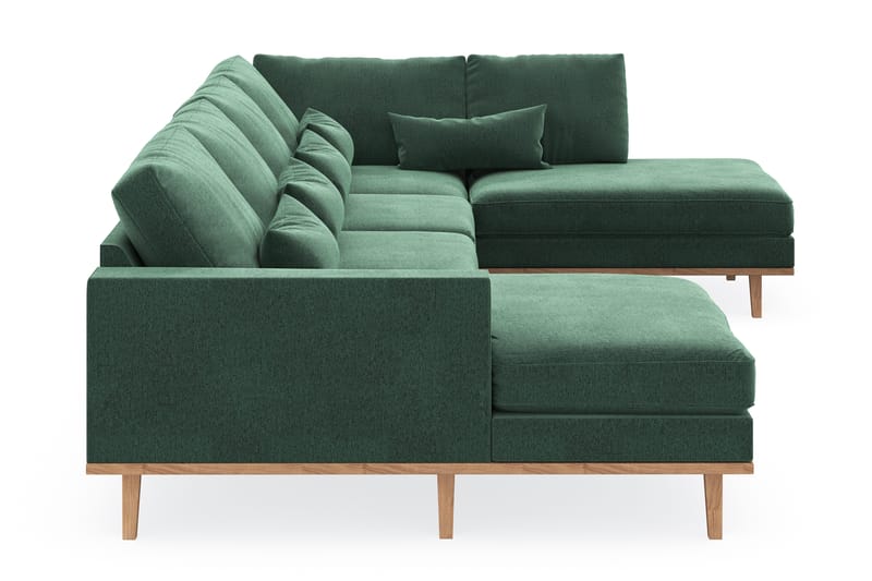 Copenhagen 5-seters Høyrevendt U-formet Sofa med Divan og Sjeselong i Fløyel - Mørk grønn - Møbler - Sofaer - U-sofa
