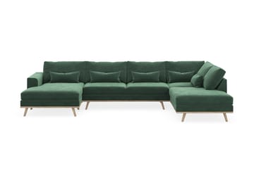 Copenhagen 5-seters Høyrevendt U-formet Sofa med Divan og Sjeselong i Fløyel - Mørk grønn - Møbler - Sofaer - U-sofa