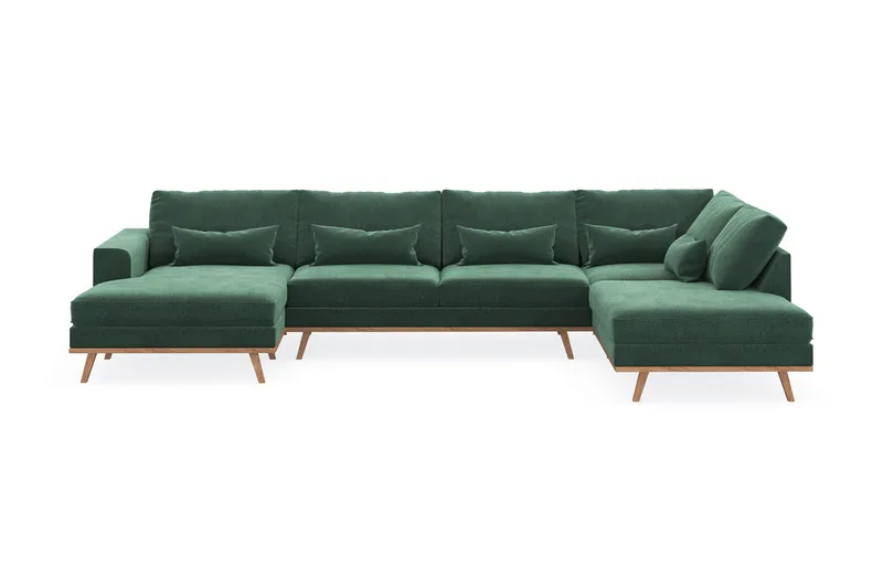 Copenhagen 5-seters Høyrevendt U-formet Sofa med Divan og Sjeselong i Fløyel - Mørk grønn - Møbler - Sofaer - U-sofa